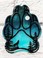 Full Moon Mini Wolf Paw Northern Lights Resin Art