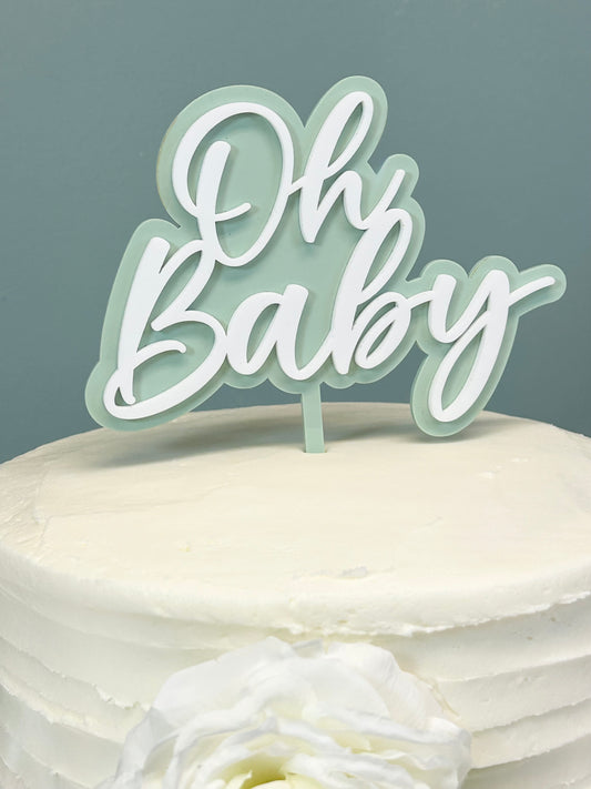 Oh Baby Cake Topper - White on Mint