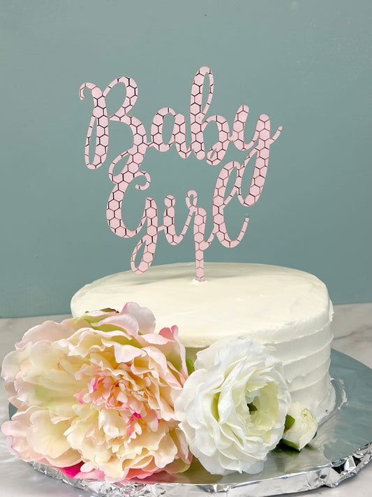 Baby Girl Rose Gold Honey Comb Cake Topper