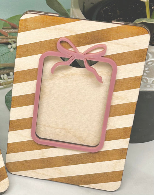 Striped Engraved Pink Ribbon Photo Frame