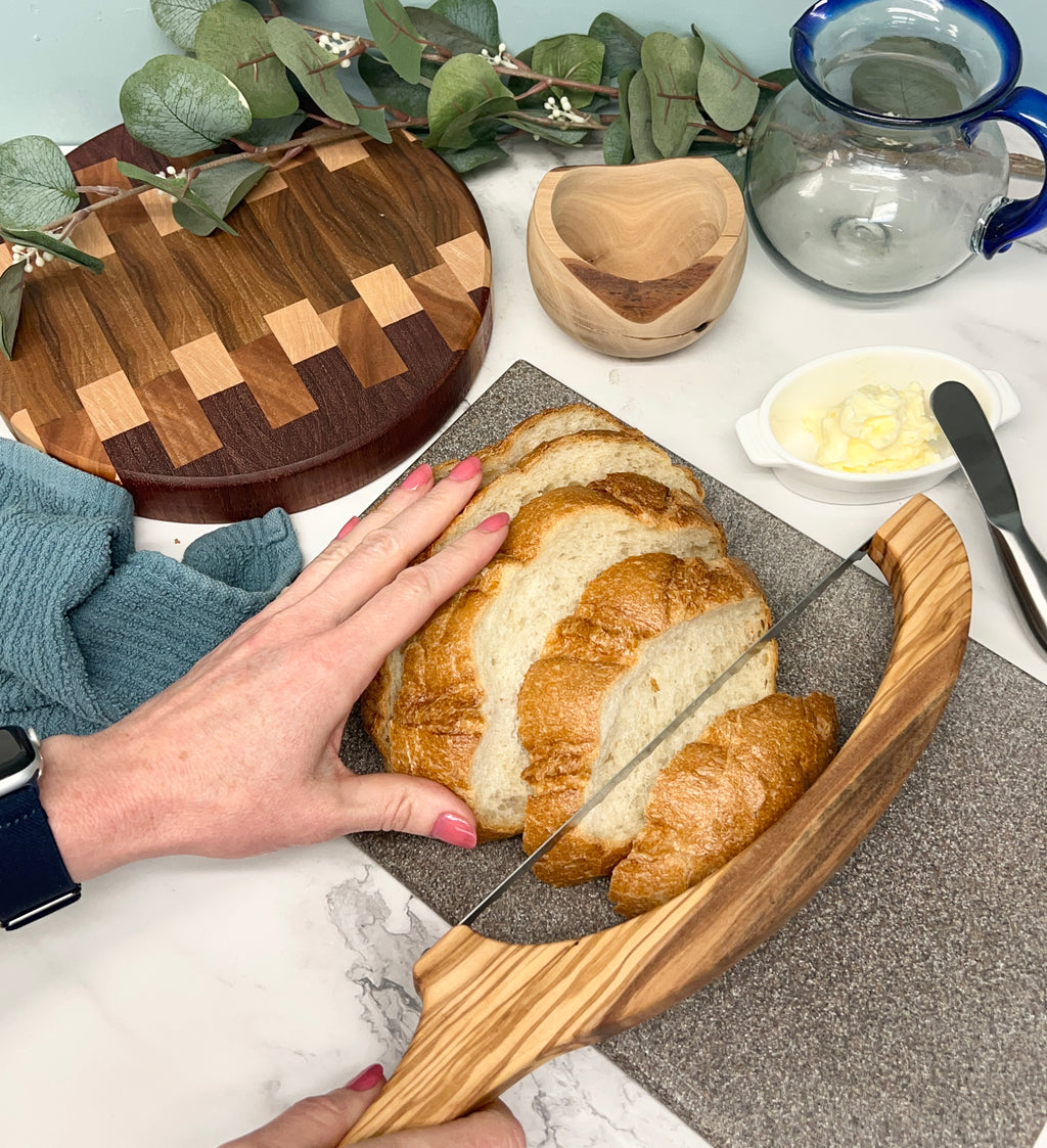 Olive Wood Hand Crafted Wooden Bread Bow Knife