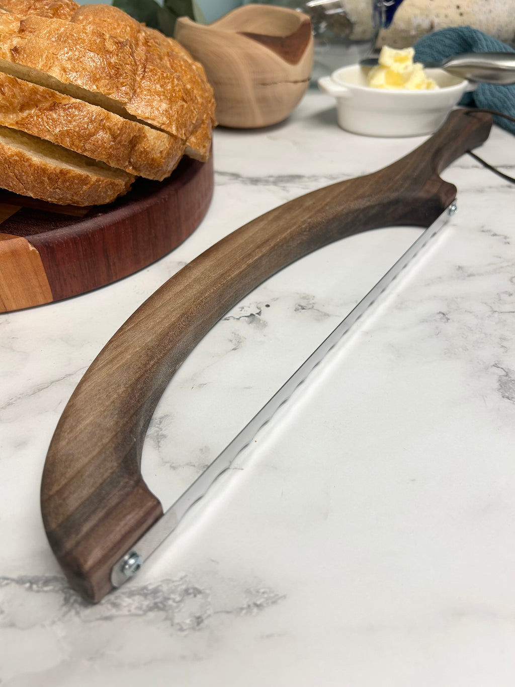 Black Walnut Hand Crafted Wooden Bread Bow Knife