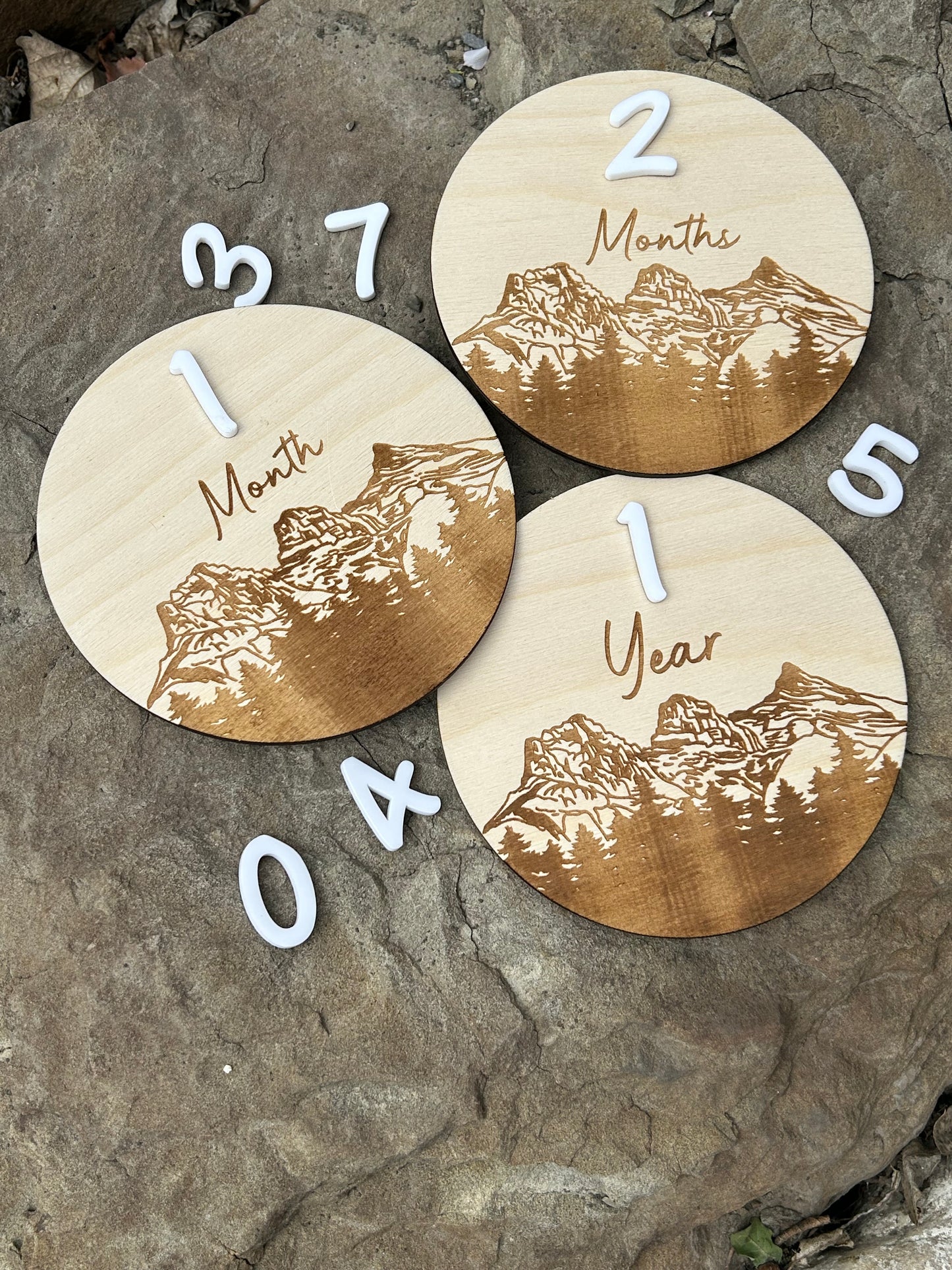 Three Sisters Wood Birth Milestone Marker Set