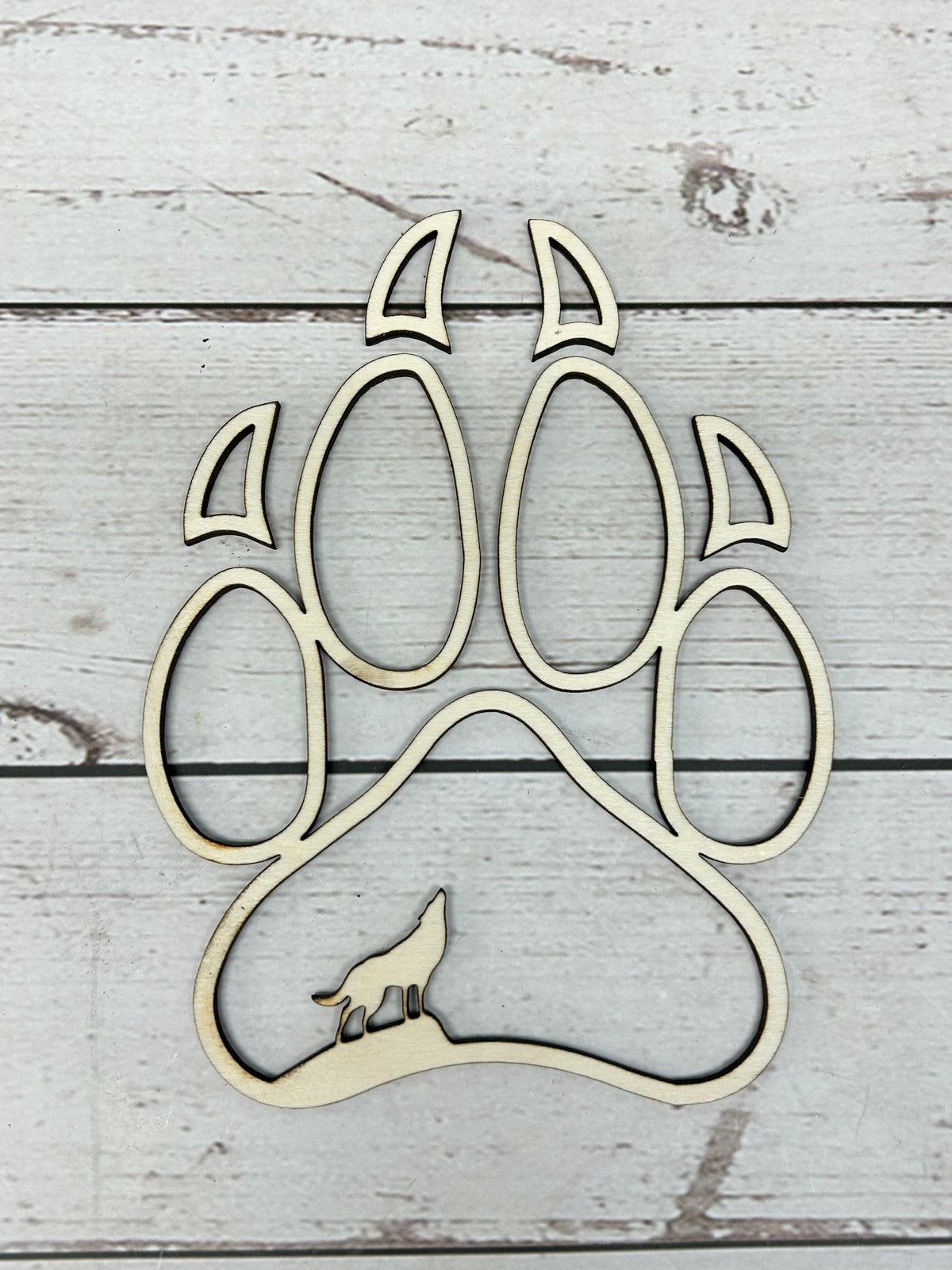 Mini Wolf Paw Wood Shape With Silhouette Set