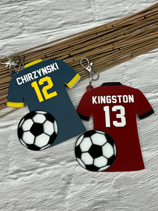 Soccer Jersey with Ball Backpack Clip On Name Tag