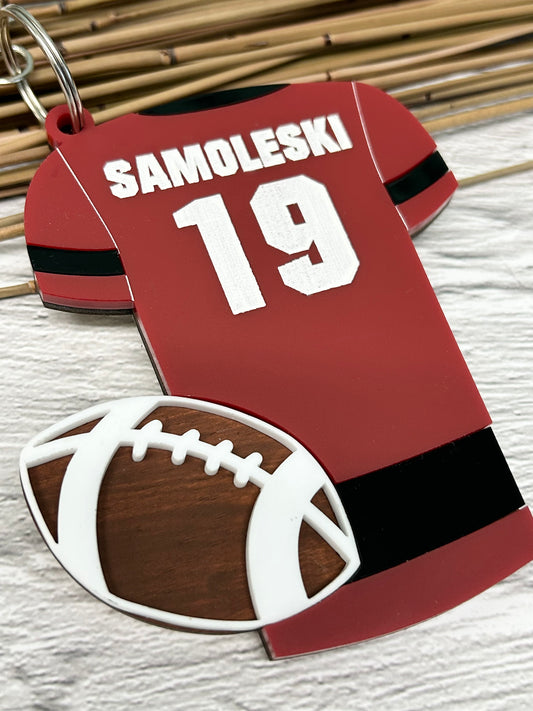 Football Jersey with Ball Backpack Clip On Name Tag