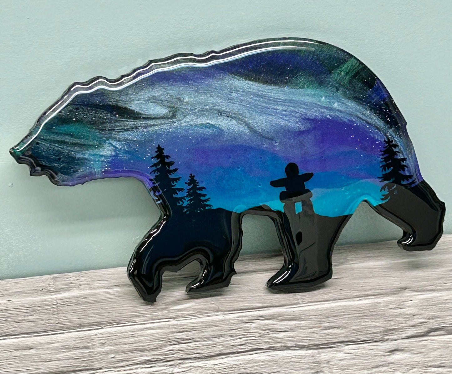12" Purple and Blue Northern Lights Inukshuk Resin Bear