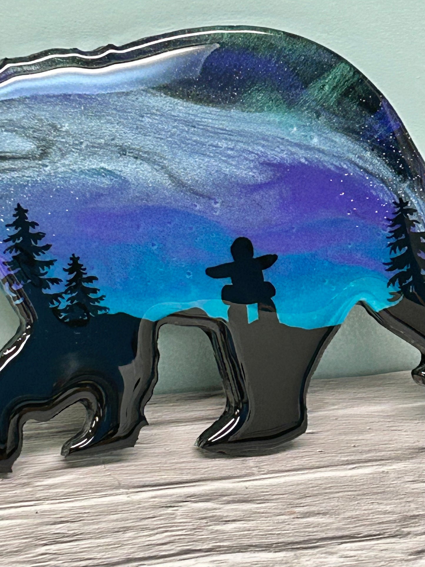 12" Purple and Blue Northern Lights Inukshuk Resin Bear