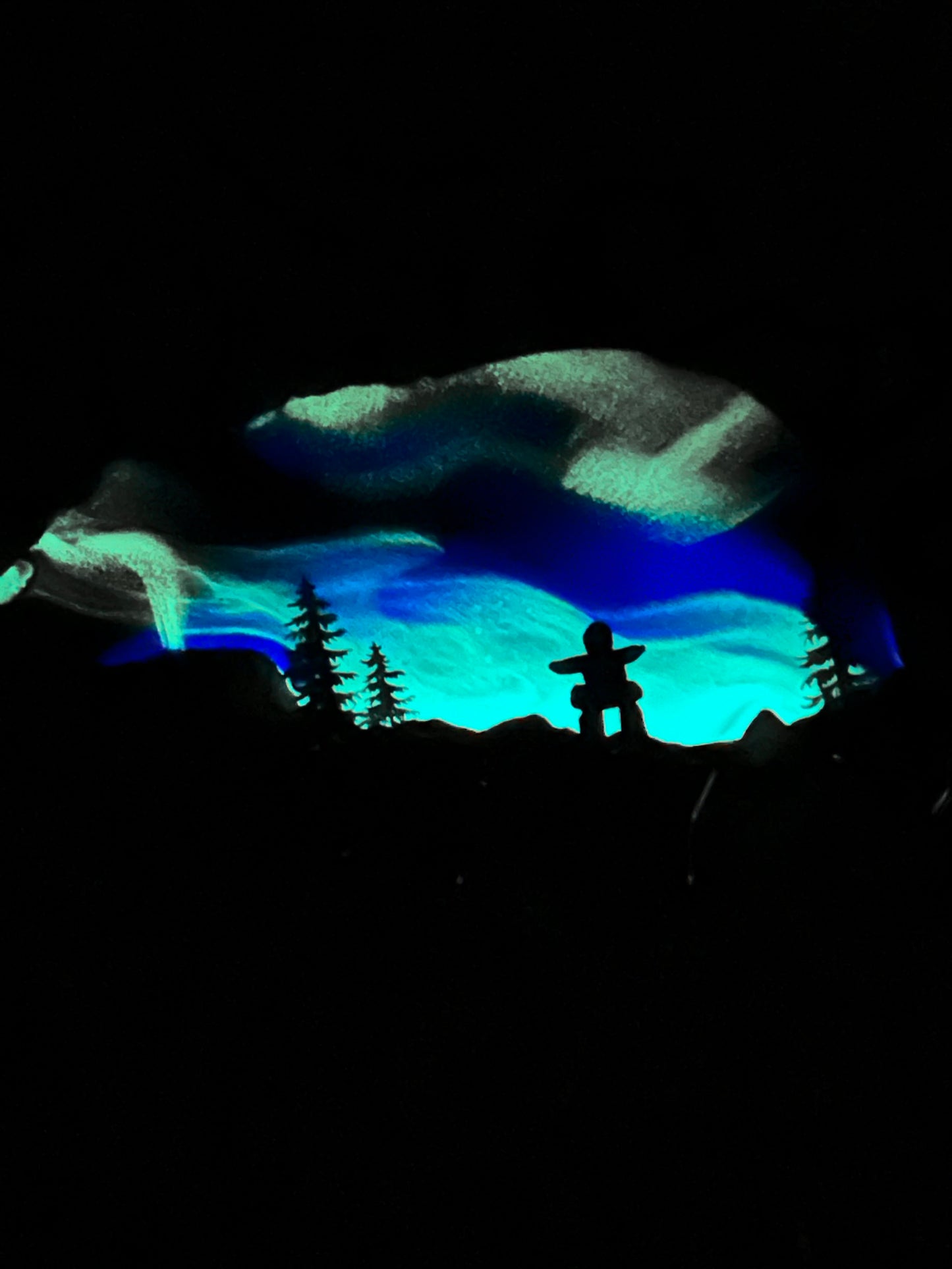 12" Purple and Blue Northern Lights Inukshuk Resin Bear