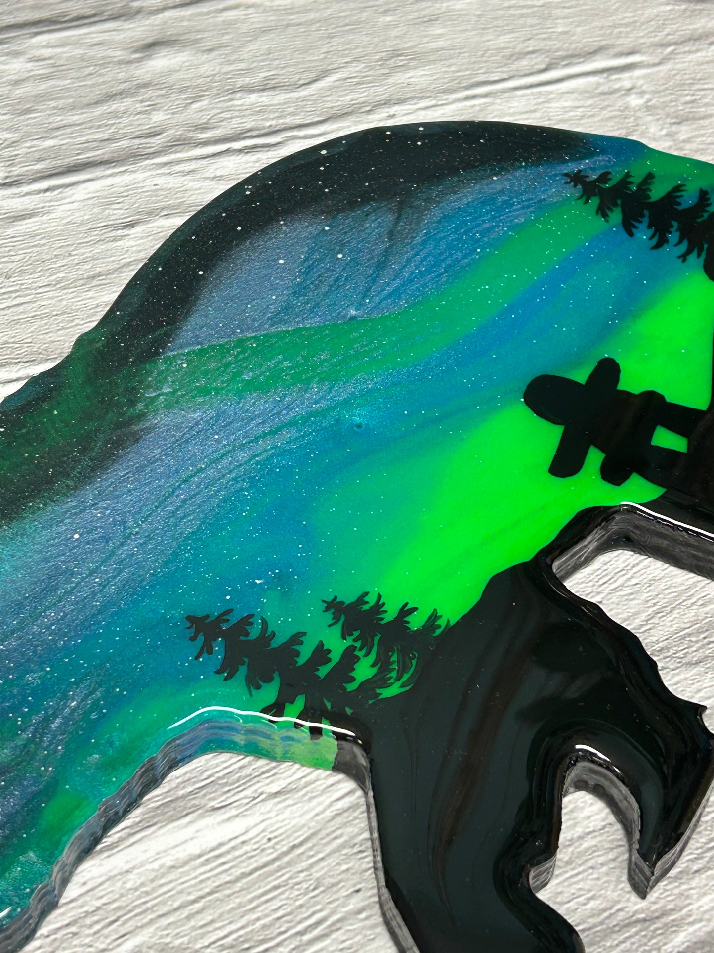 12" Green Northern Lights Inukshuk Resin Bear