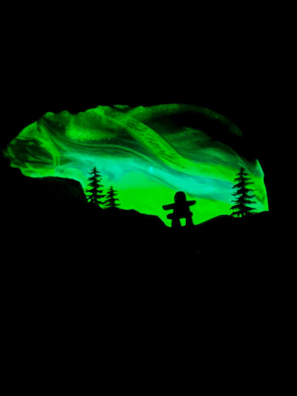 12" Green Northern Lights Inukshuk Resin Bear