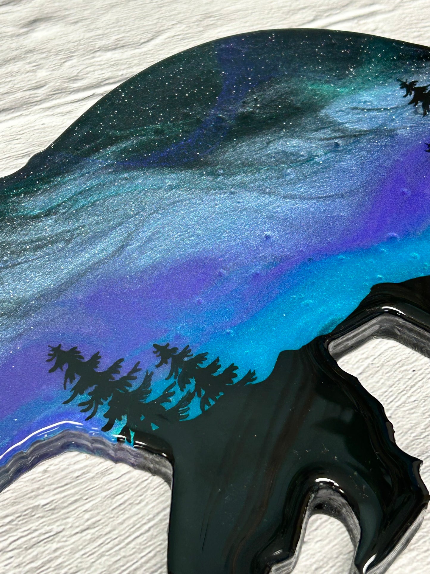 12" Purple and Blue Northern Lights Resin Bear