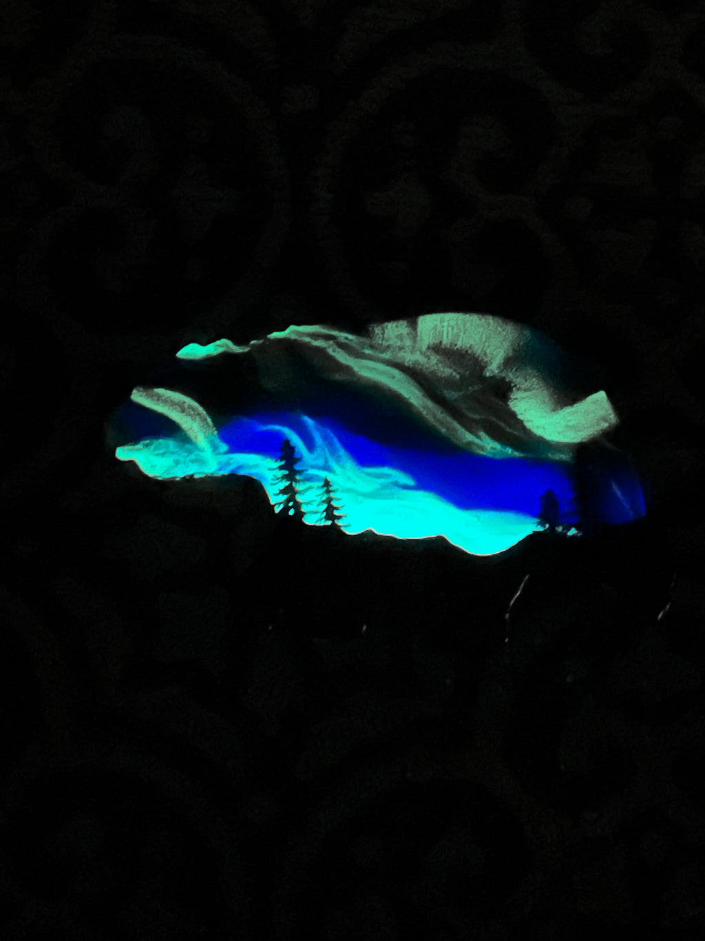 12" Purple and Blue Northern Lights Resin Bear