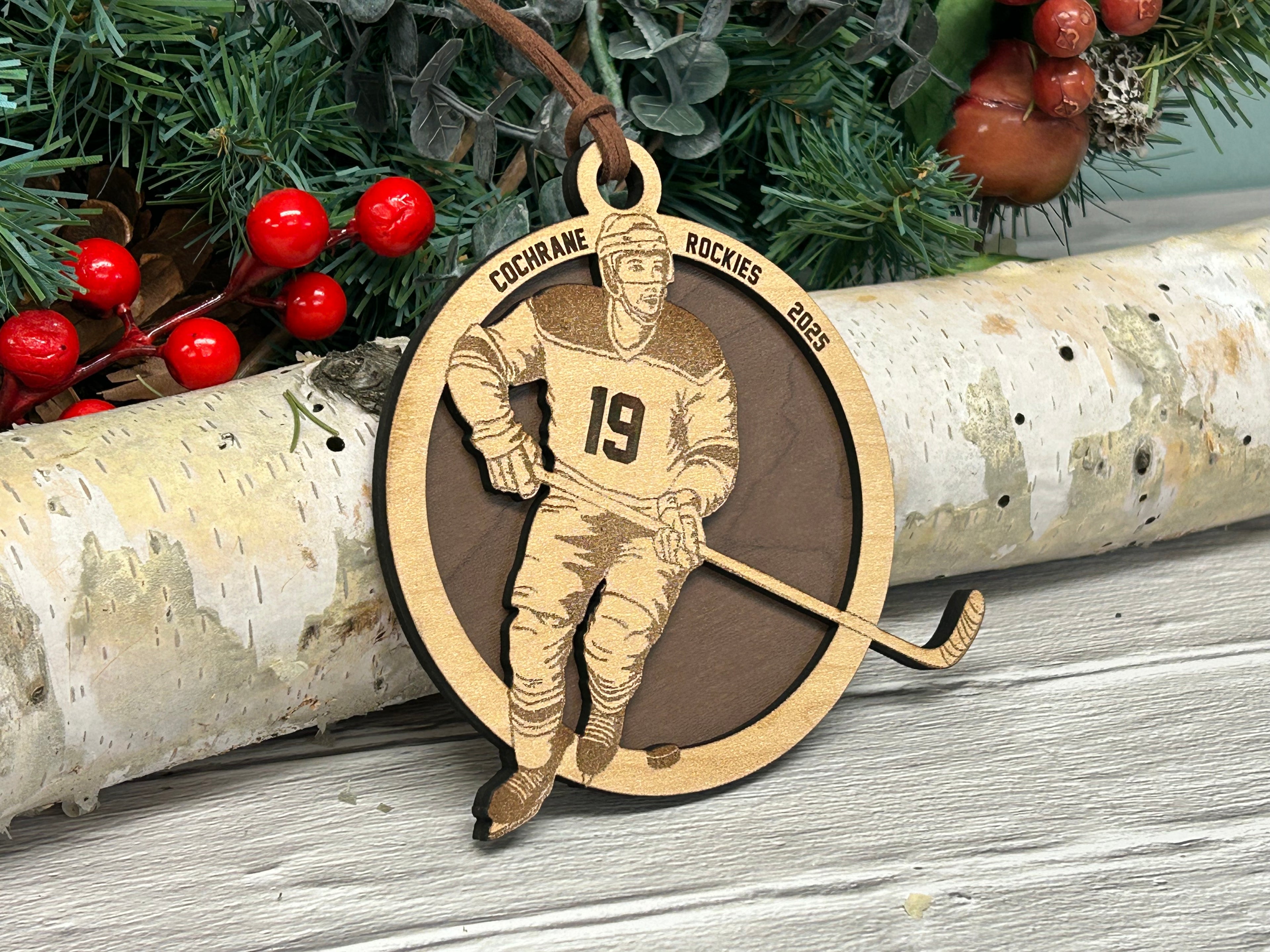 Engraved Hockey Player Ornament