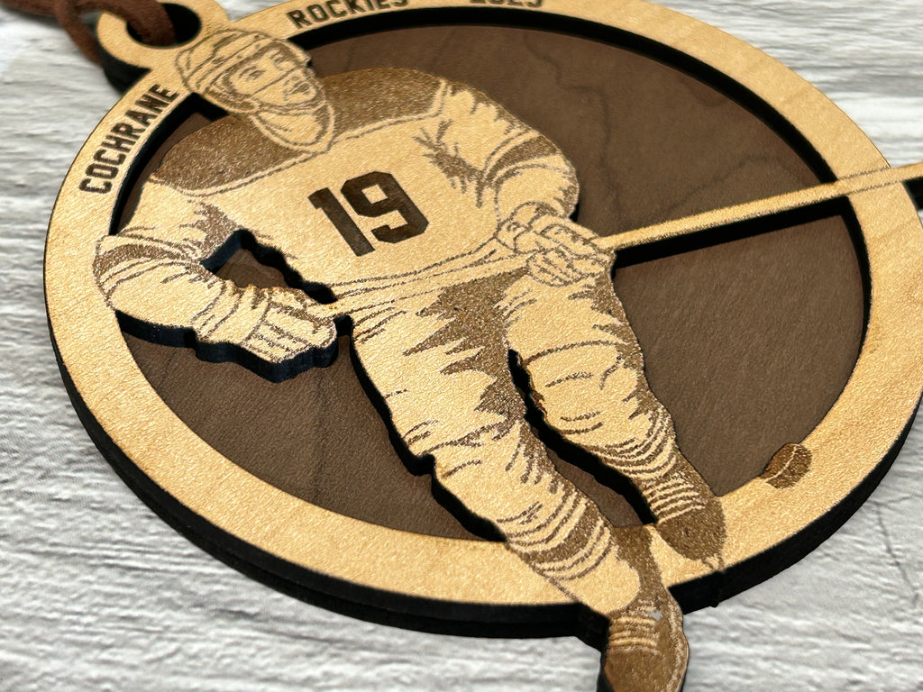 Engraved Hockey Player Ornament