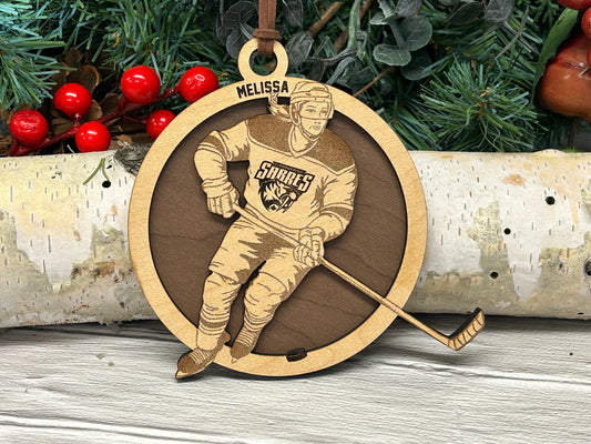 Engraved Female Hockey Player Ornament