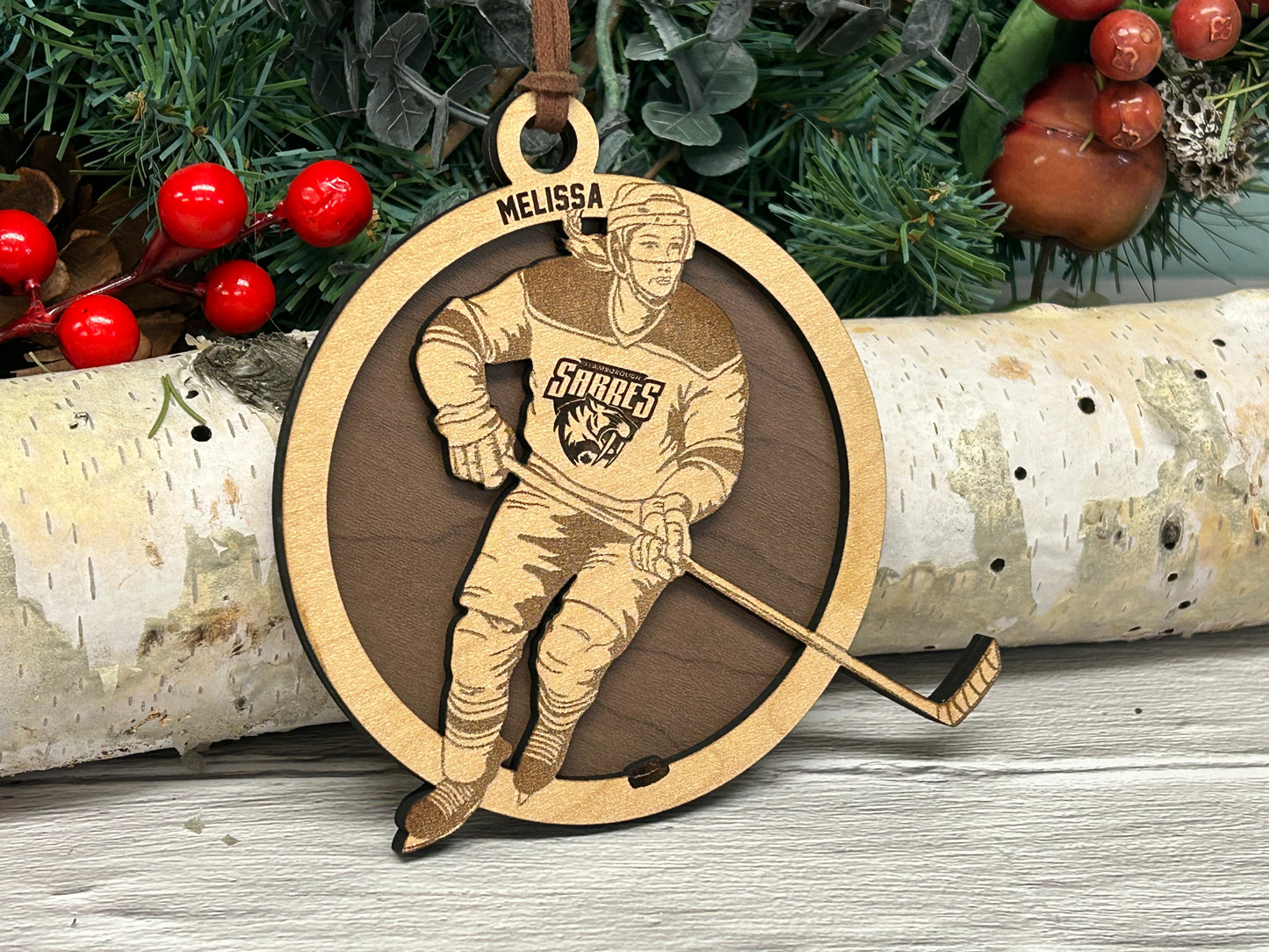 Engraved Female Hockey Player Ornament