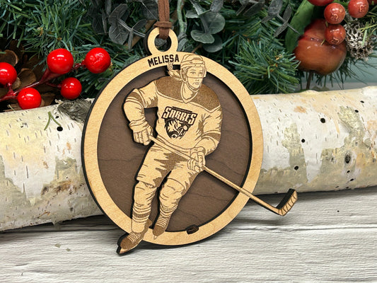 Engraved Female Hockey Player Ornament