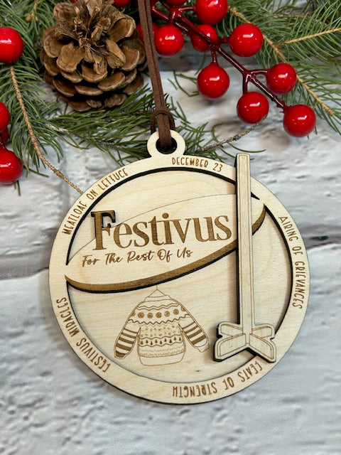 Wooden Festivus Christmas Ornament
