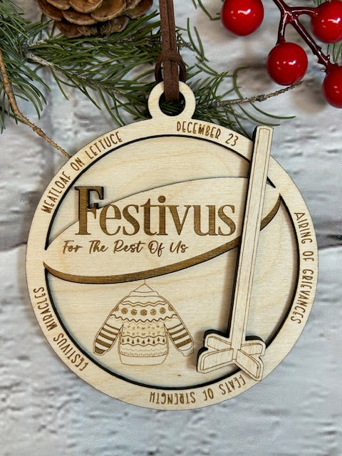 Wooden Festivus Christmas Ornament