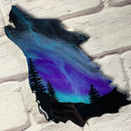 Blue Northern Lights Wolf Art