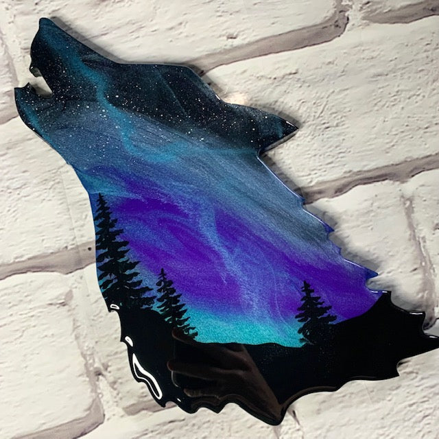 Blue Northern Lights Wolf Art