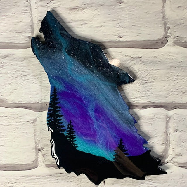 Blue Northern Lights Wolf Art