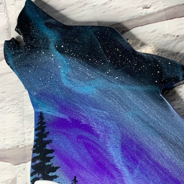 Blue Northern Lights Wolf Art