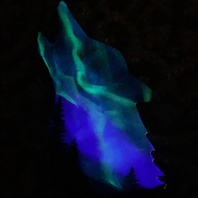 Blue Northern Lights Wolf Art