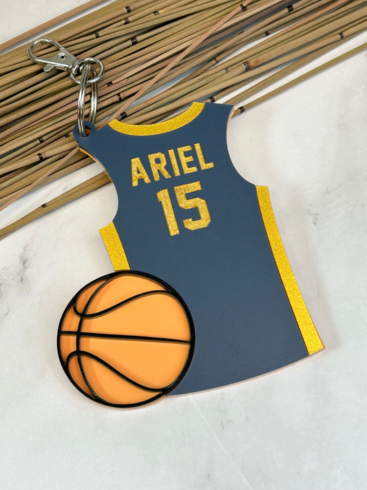Basketball Jersey with Ball Backpack Clip On Name Tag