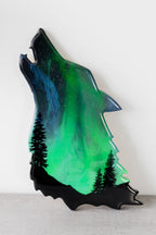 Green Northern Lights Wolf Art