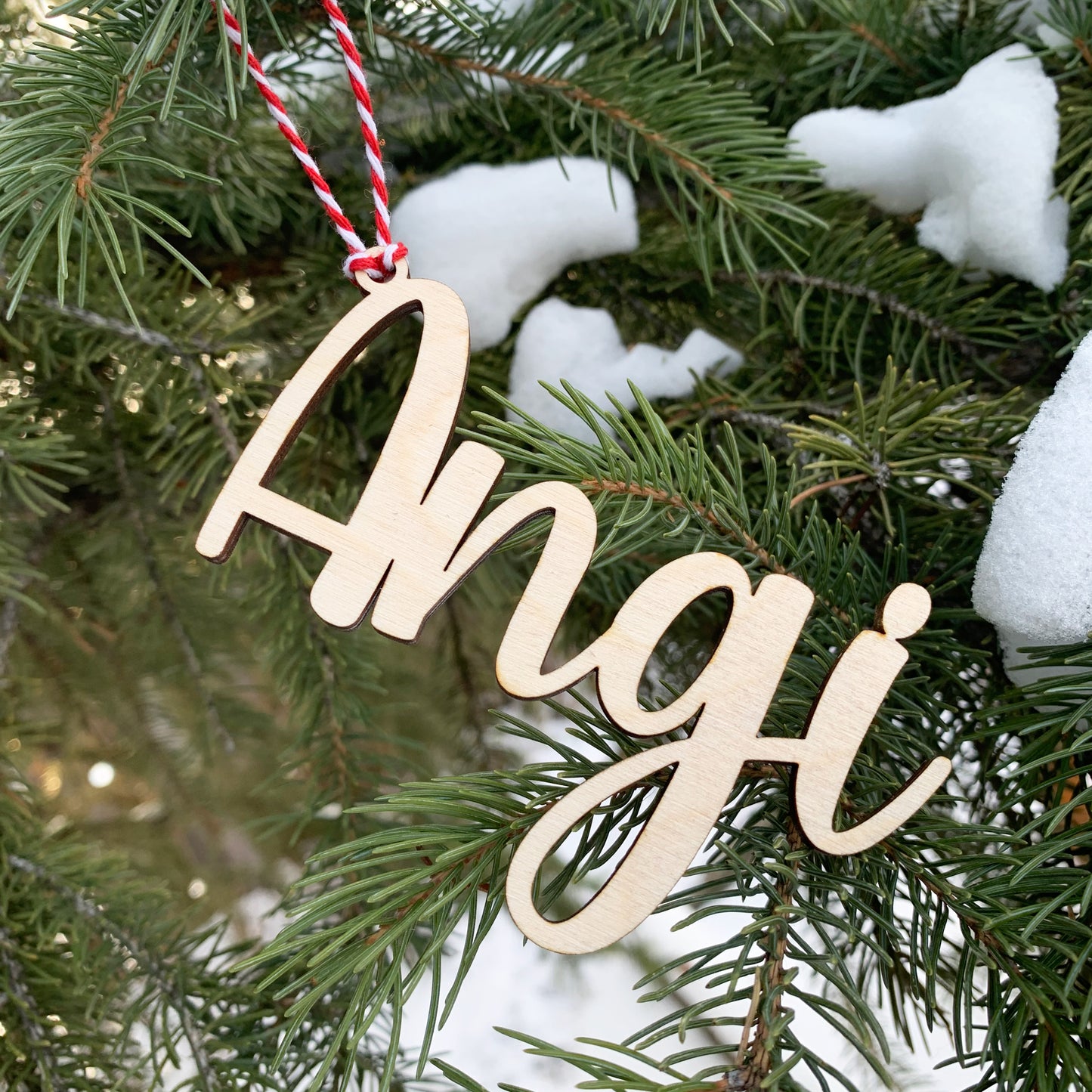 Wood Christmas Stocking and Gift Name Tag Ornaments