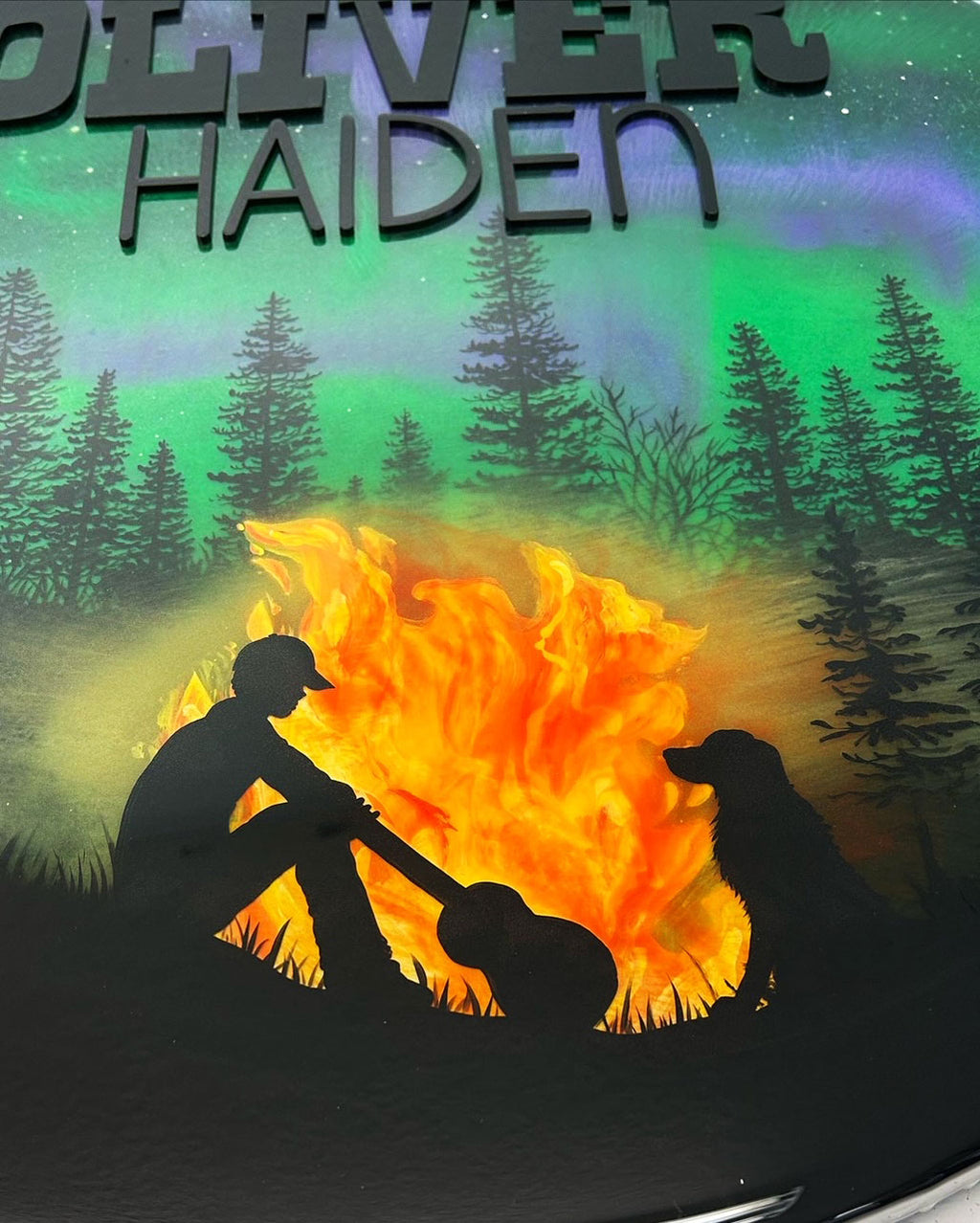 Northern Lights Campfire Resin Art Name Sign