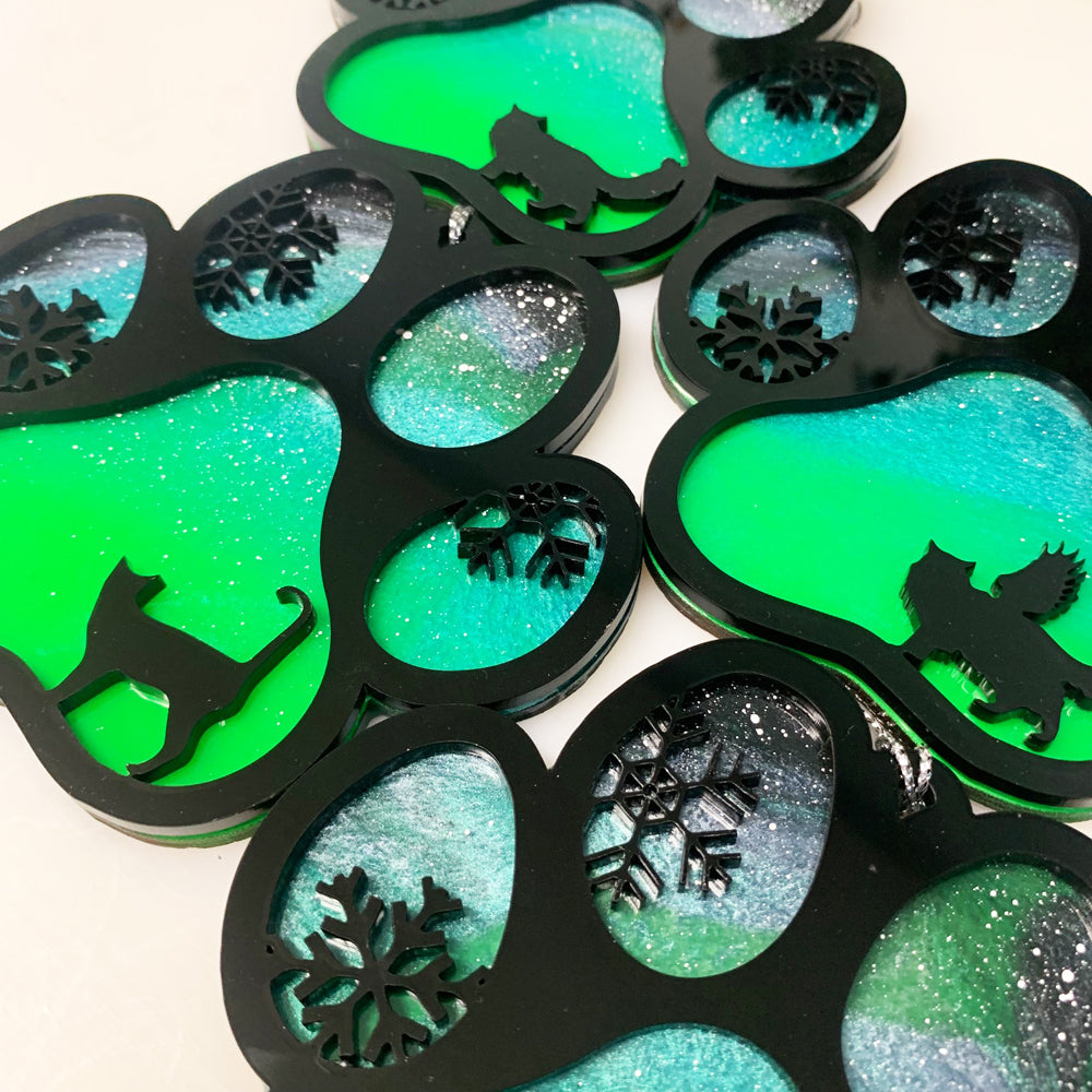 Northern Lights Resin Cat Paw Christmas Ornament