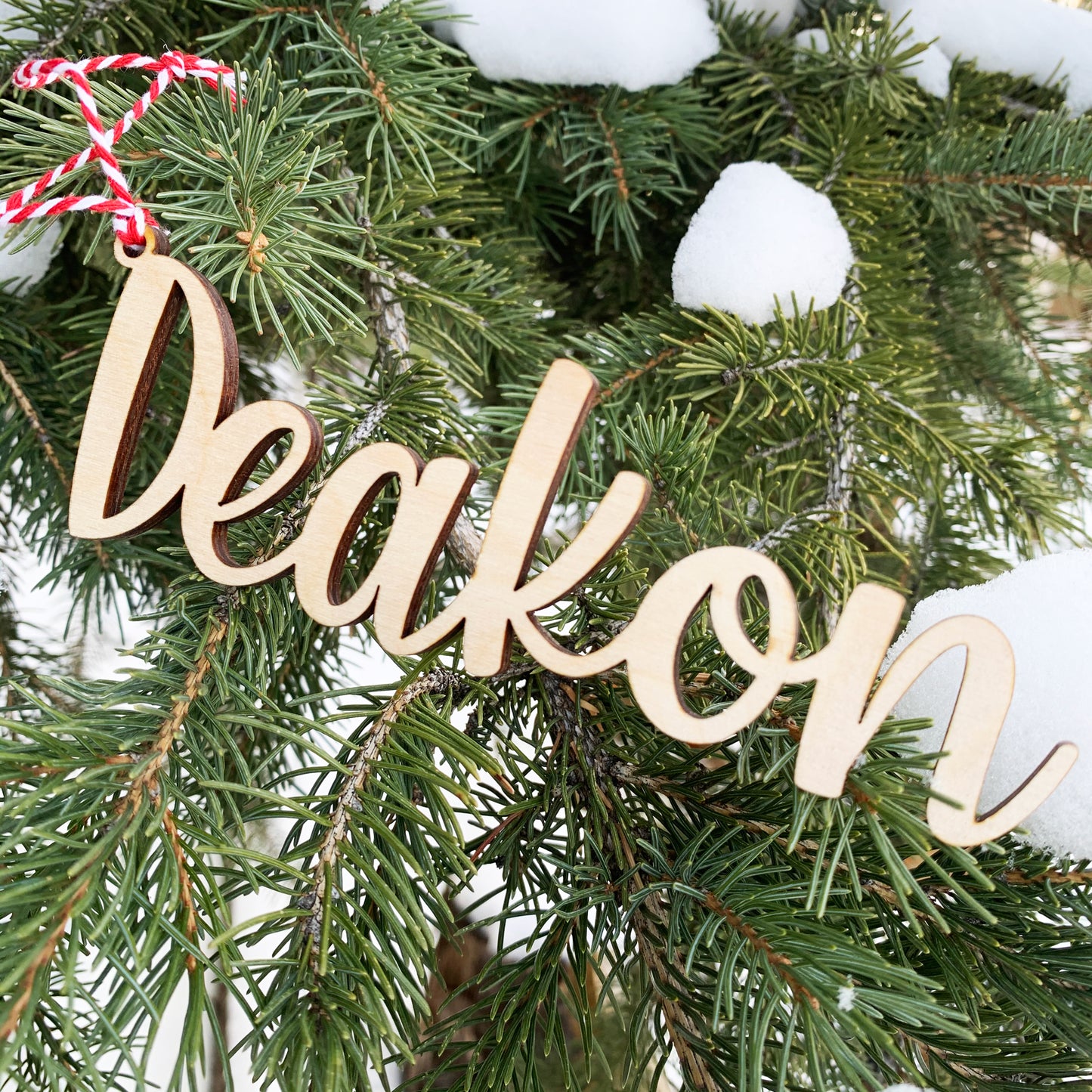 Wood Christmas Stocking and Gift Name Tag Ornaments