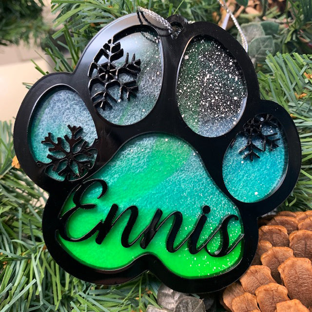 Northern Lights Resin Dog Name Pawprint Ornament