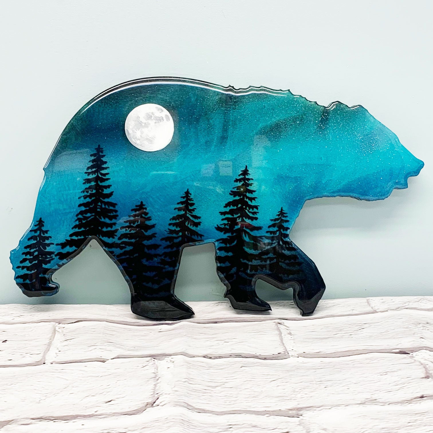 Full Moon Northern Lights Bear Art