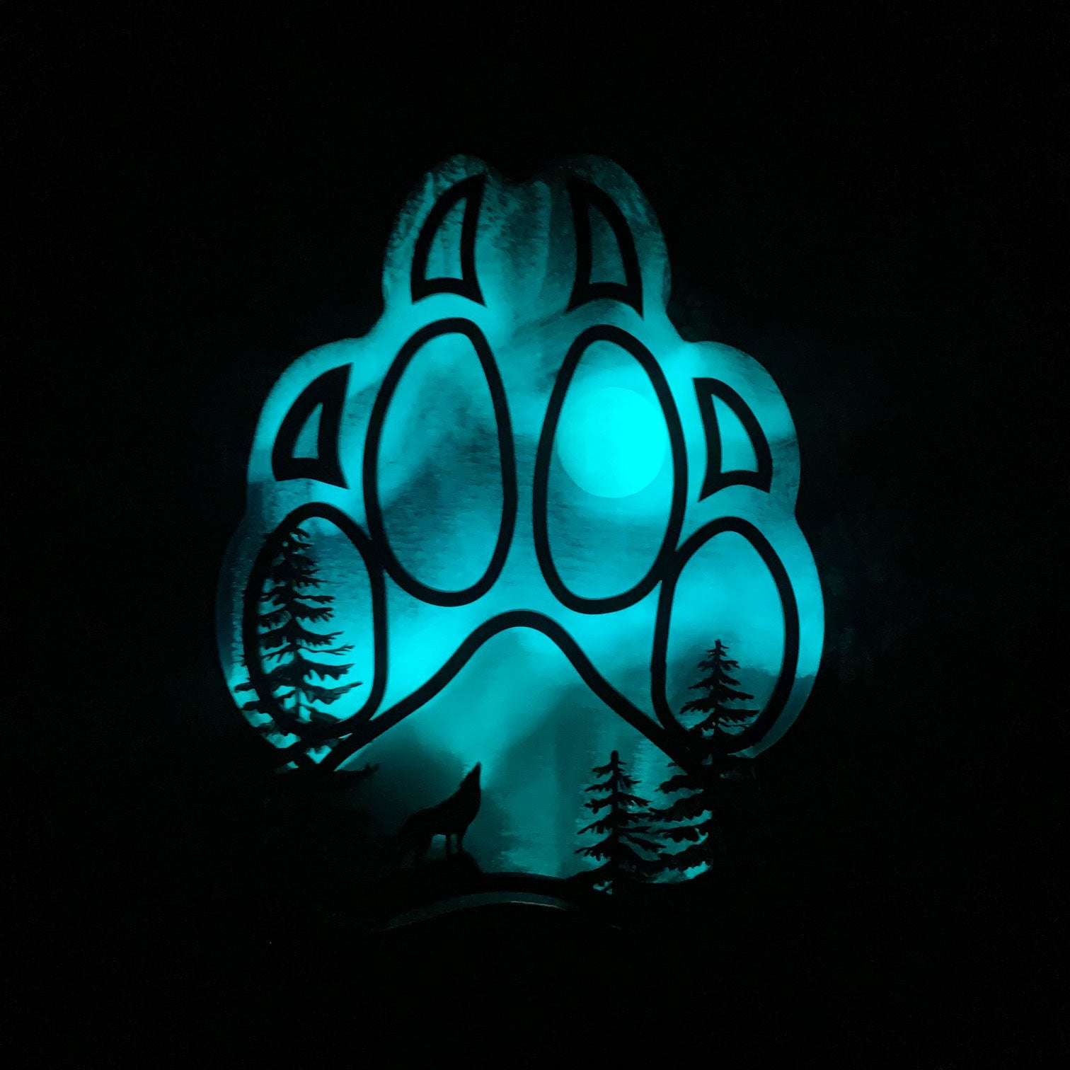 Full Moon Wolf Paw Northern Lights Resin Art