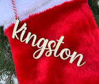 Wood Christmas Stocking and Gift Name Tag Ornaments