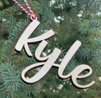 Wood Christmas Stocking and Gift Name Tag Ornaments