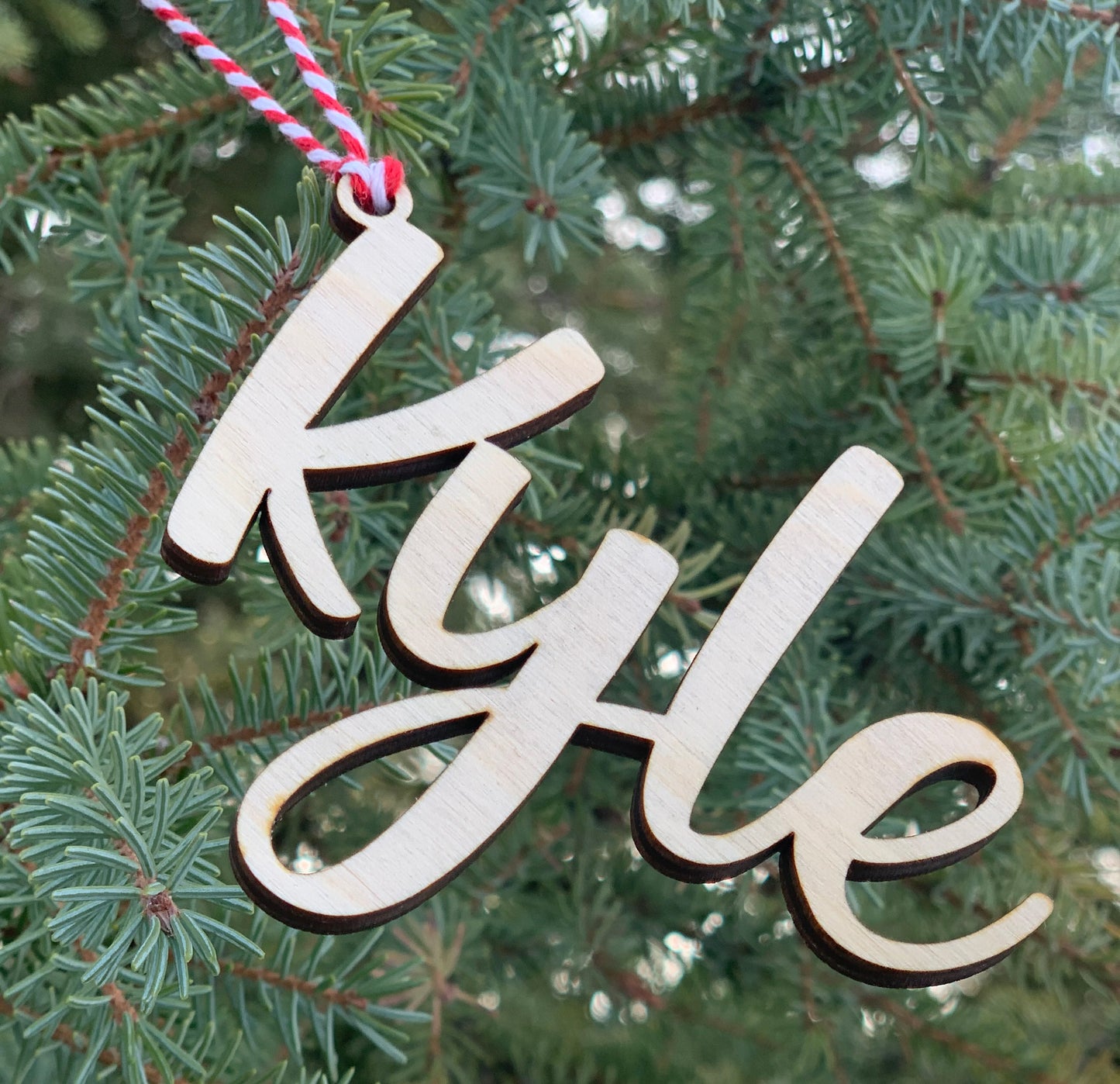 Wood Christmas Stocking and Gift Name Tag Ornaments