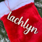 Wood Christmas Stocking and Gift Name Tag Ornaments