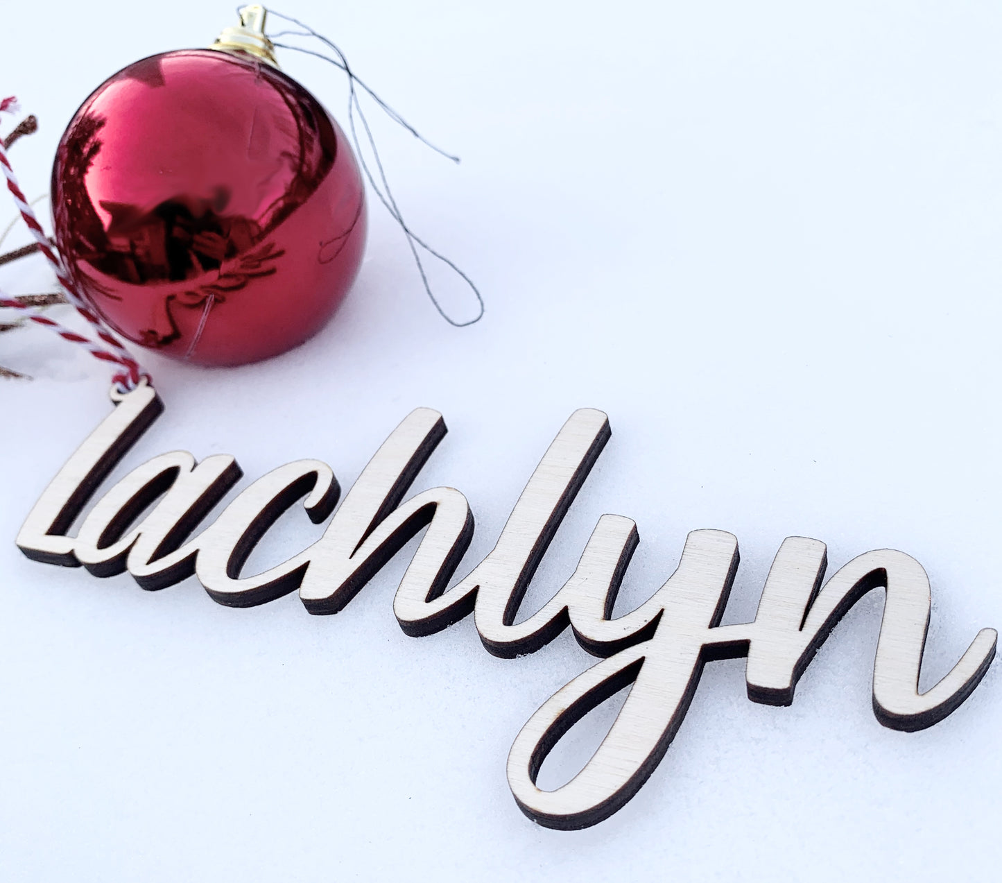 Wood Christmas Stocking and Gift Name Tag Ornaments
