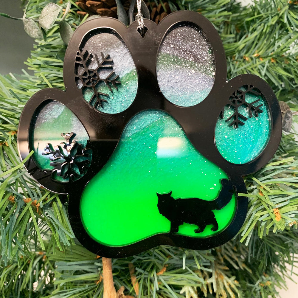 Northern Lights Resin Cat Paw Christmas Ornament