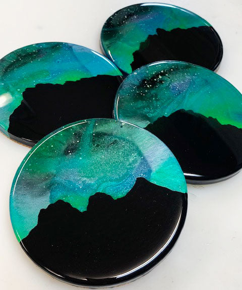 Rocky Mountain Northern Lights Resin Coaster Set