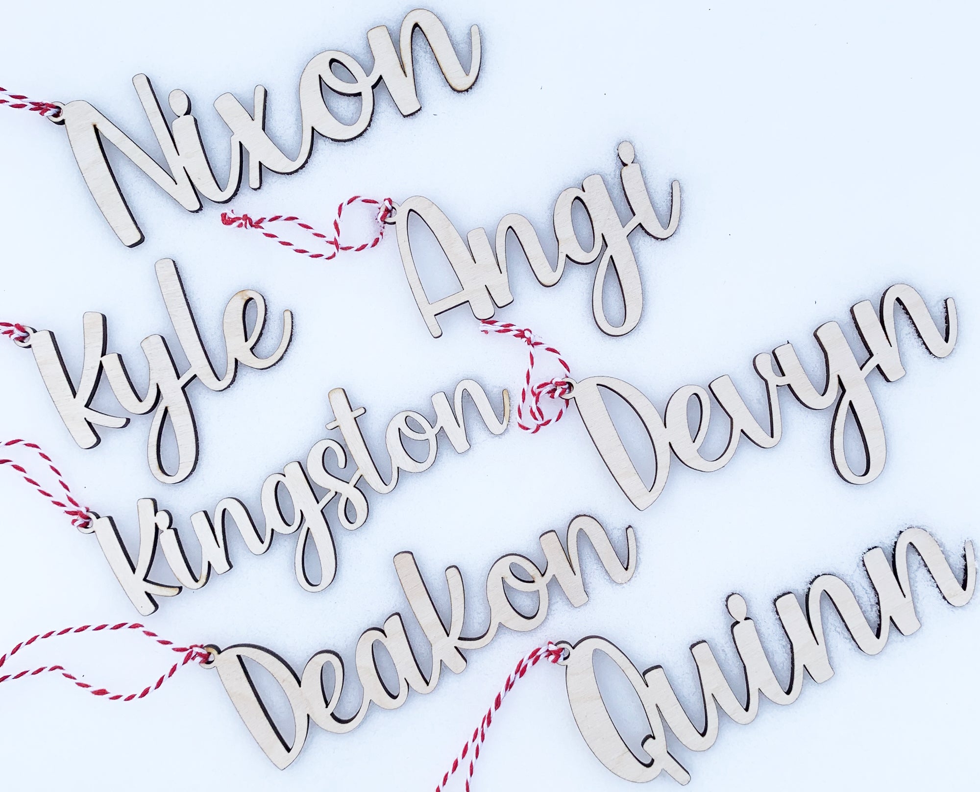 Wood Christmas Stocking and Gift Name Tag Ornaments