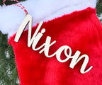 Wood Christmas Stocking and Gift Name Tag Ornaments