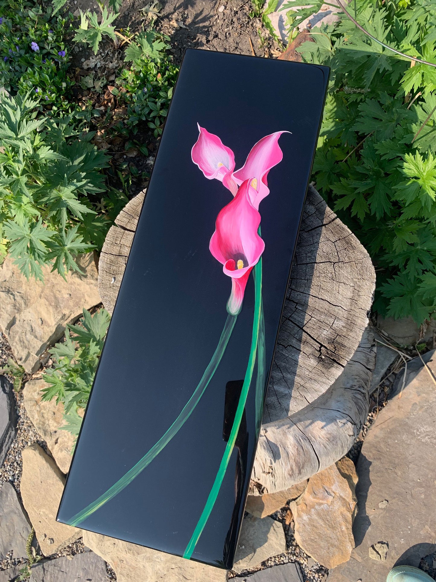 Pink Calla Lilies Layered Hand Painted Resin Art