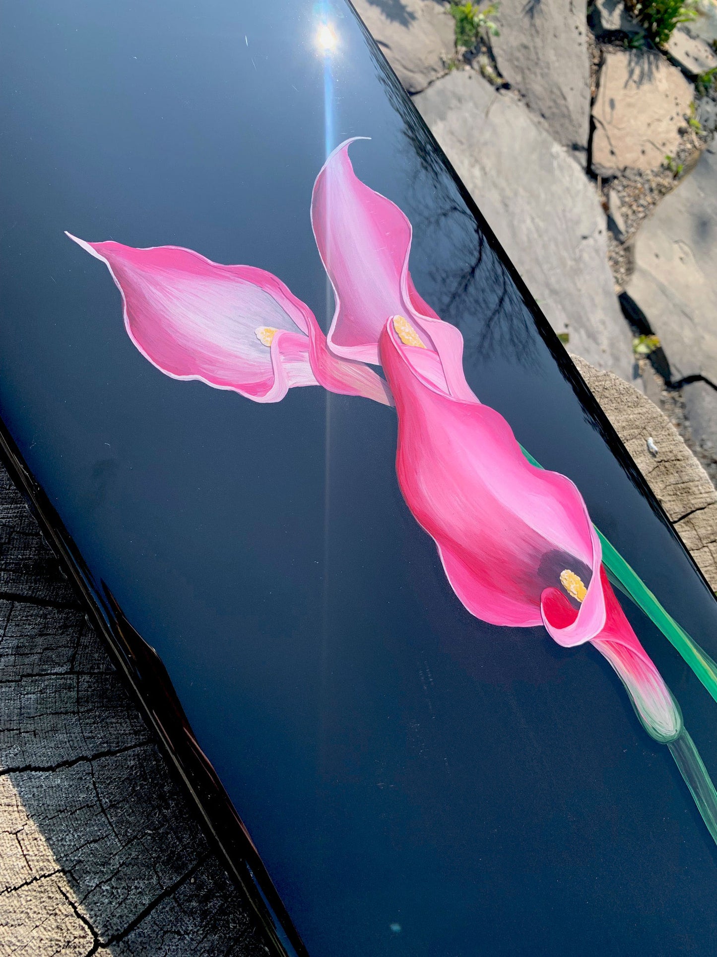 Pink Calla Lilies Layered Hand Painted Resin Art