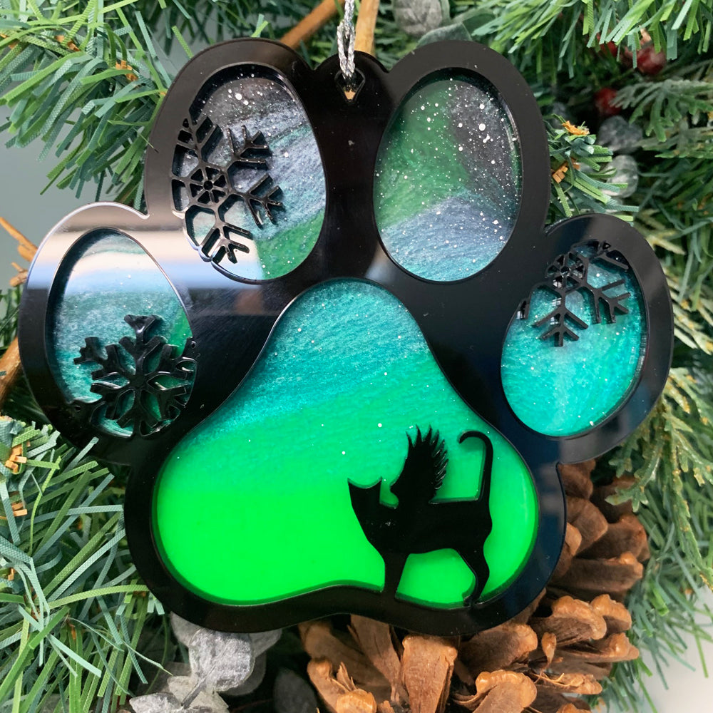 Northern Lights Resin Cat Paw Christmas Ornament